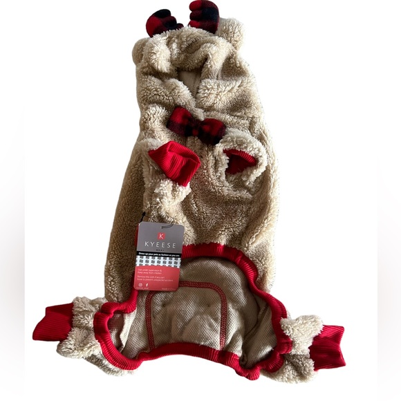 KYEESE Dog Pajamas Reindeer Christmas  Bowtie Red plaid Pet Pajamas sz M NWT - Picture 11 of 12